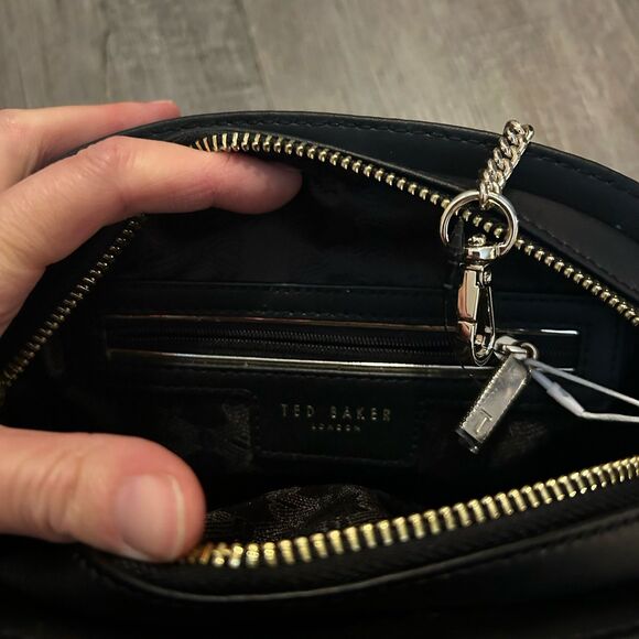 Ted Baker LIONA Leather Leopard Circle Handle Crossbody Black Purse Handbag - Picture 6 of 14